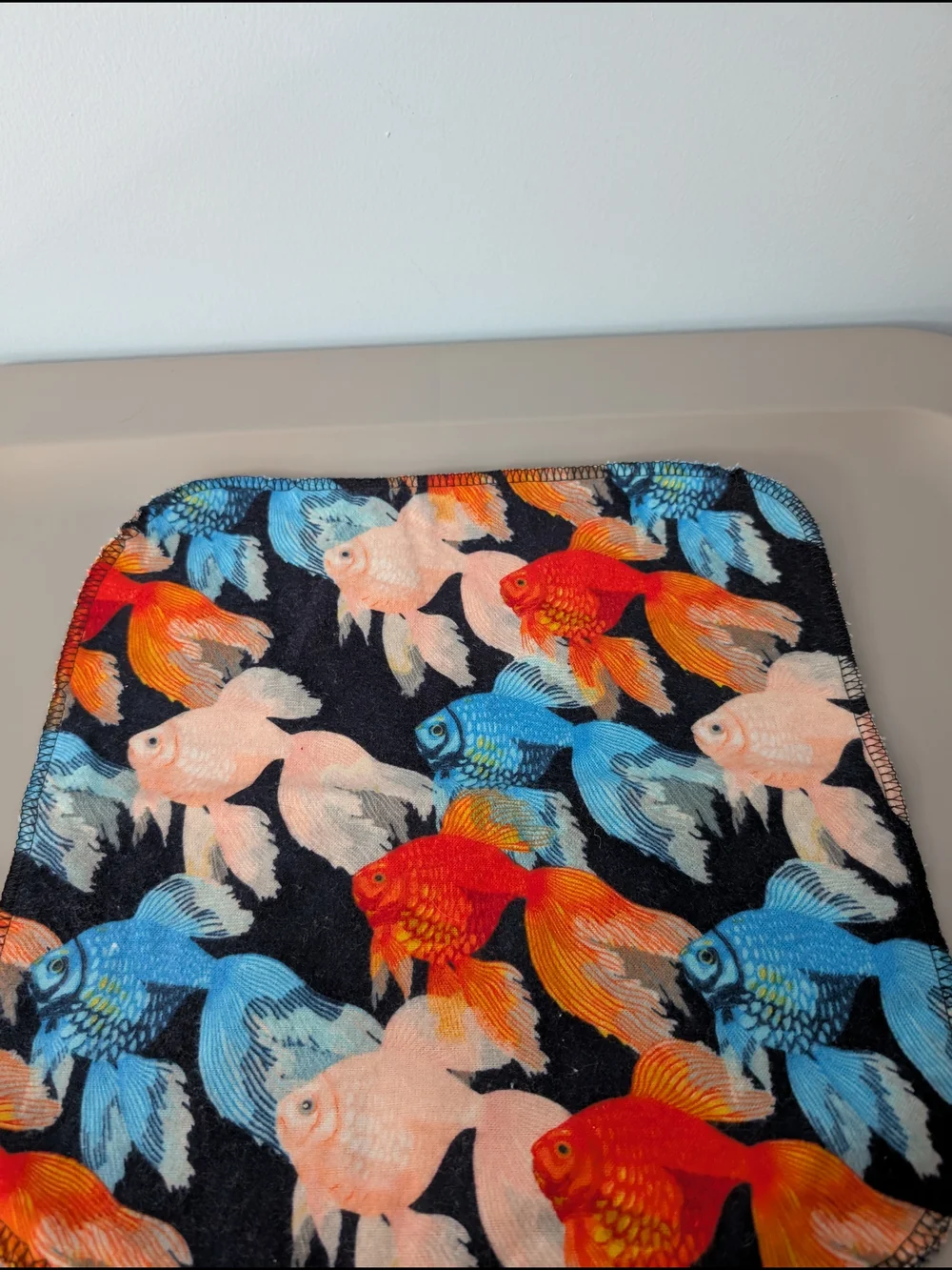 Set Of 4 Hand Crafted 100% Cotton Goldfish Print Wash Cloths